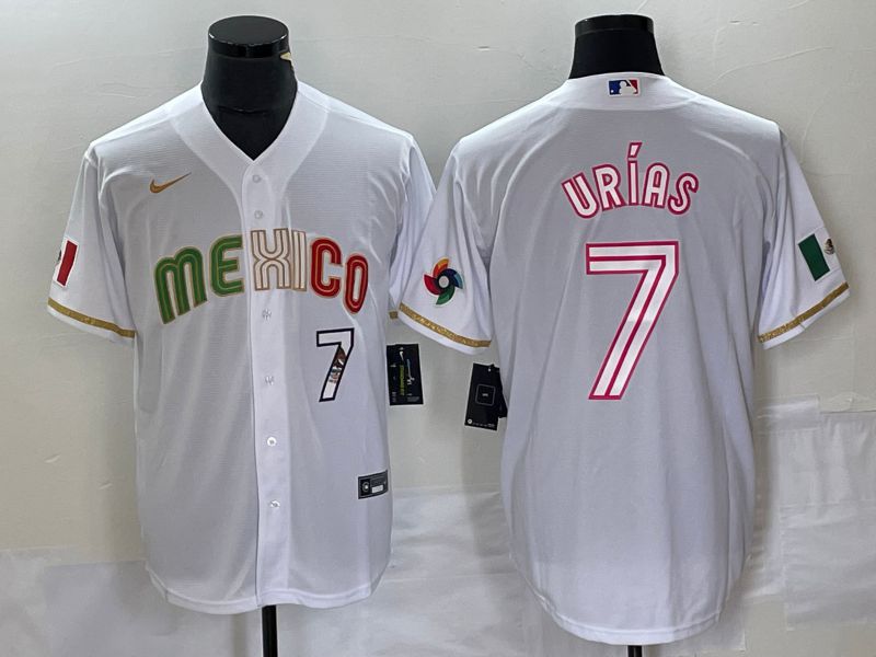 Men 2023 World Cub Mexico #7 Urias White Nike MLB Jersey style 27